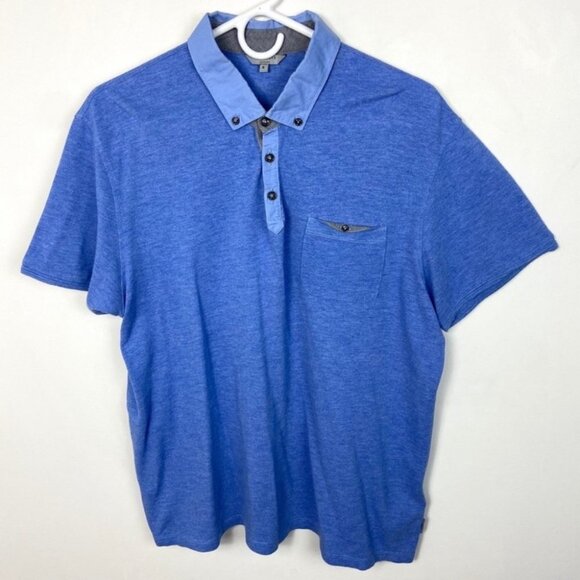 Ted Baker Ovaskep Piqué Polo Collar Slim Shirt Size 2XL Short Sleeve Blue Glee - Picture 4 of 11
